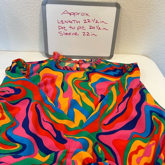 SHEIN Curve Psychedelic Swirl Ruffle Hem Long Sleeve Blouse 1XL - Picture 4 of 4